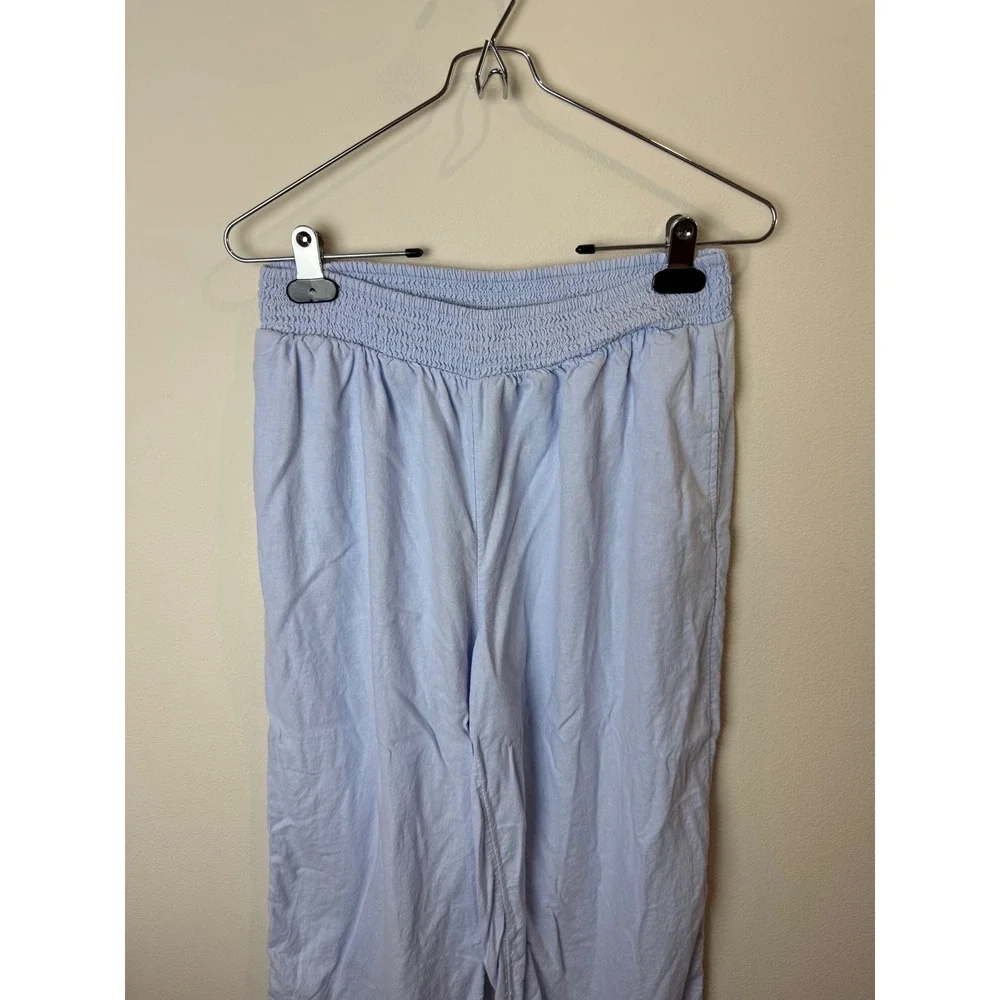 Aerie Light Blue Linen Blend Smocked Wide Leg Pants Womens Medium